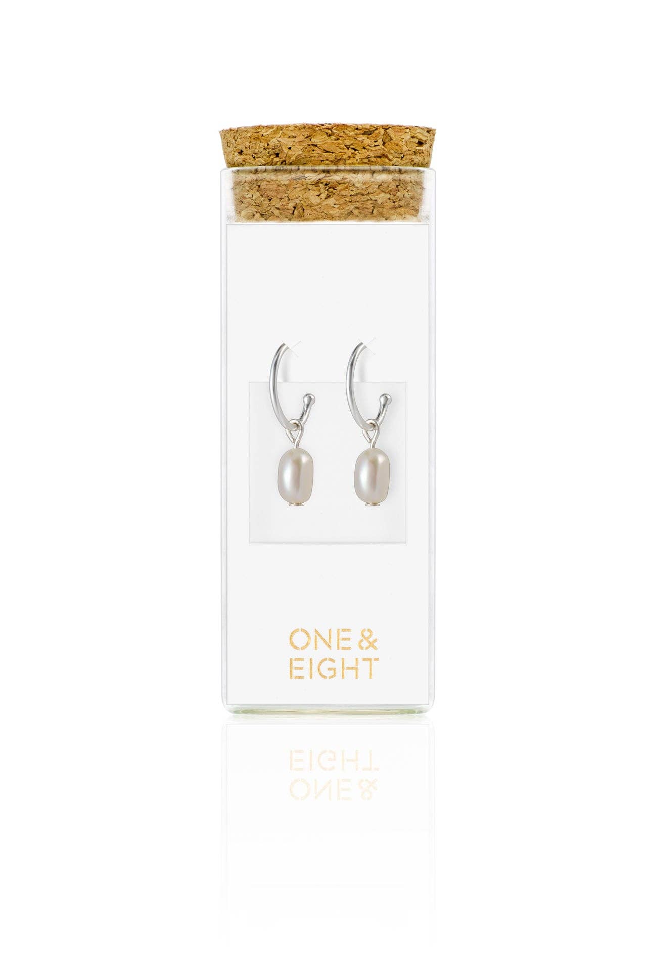 One & Eight - Silver Pearl Drop Studs