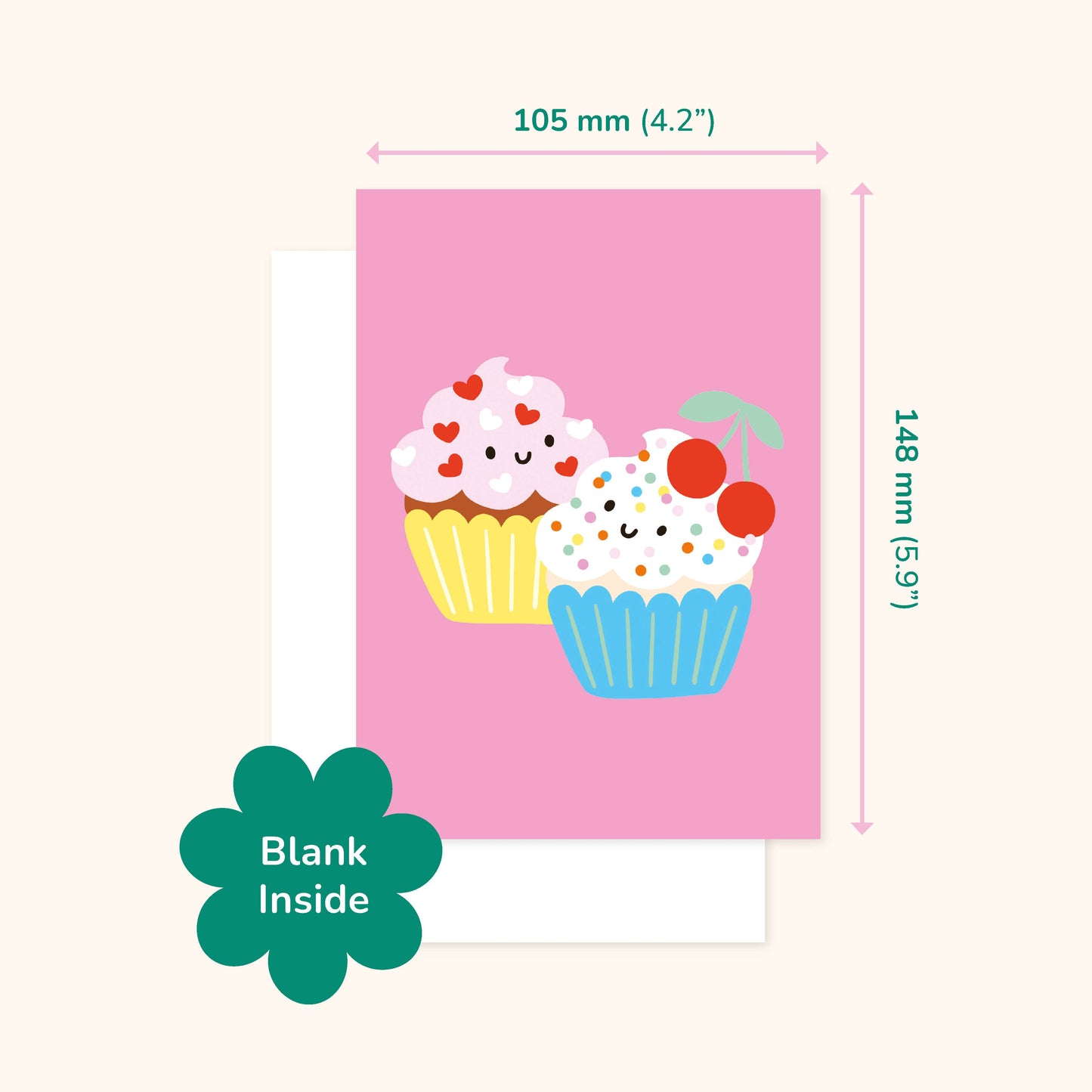 Hopscotch Paper Co. - Happy Cupcakes Greeting Card – A6 Blank Inside, Eco-Friendly