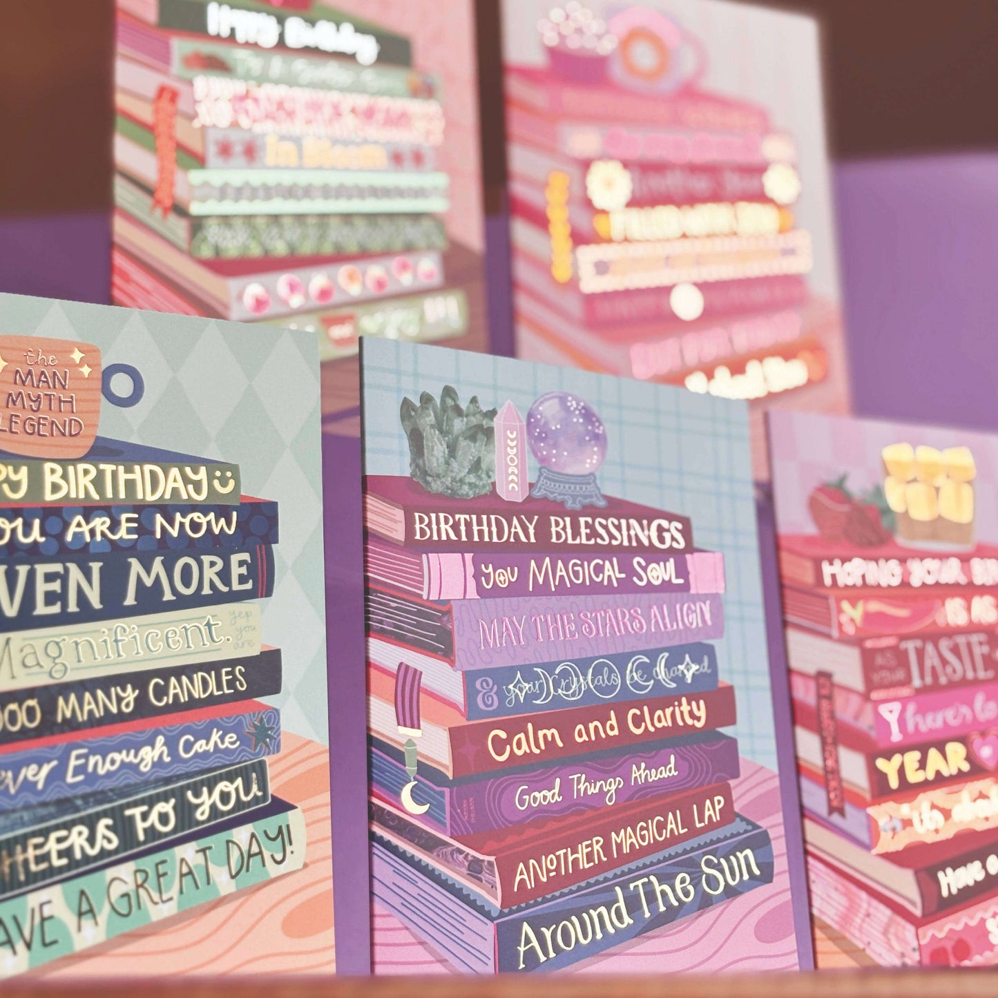 Two For Joy Illustration - Birthday Witchy Crystal Blessings - Foiled Bookish Birthday Card