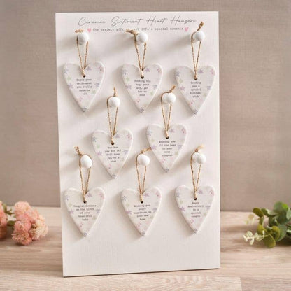 Langs - Tiny Sentiment Ceramic Mini Heart Hanger 8 Asstd Designs With 9Ds Stand 32 **