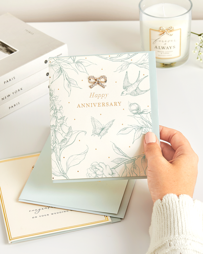 Hearts Designs - Happy Anniversary, Embellished Greetings Card