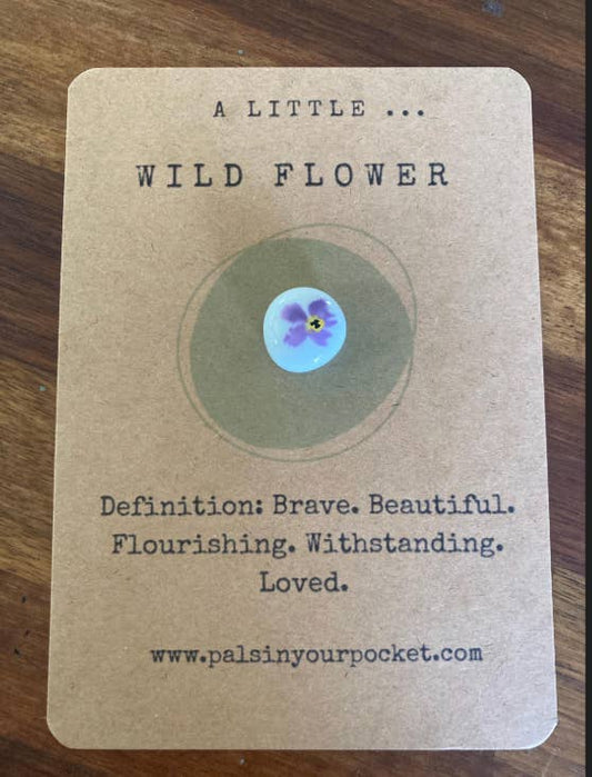 Pals in your Pocket - Personalized Wildflower Pebble With Purple Charm And Quote