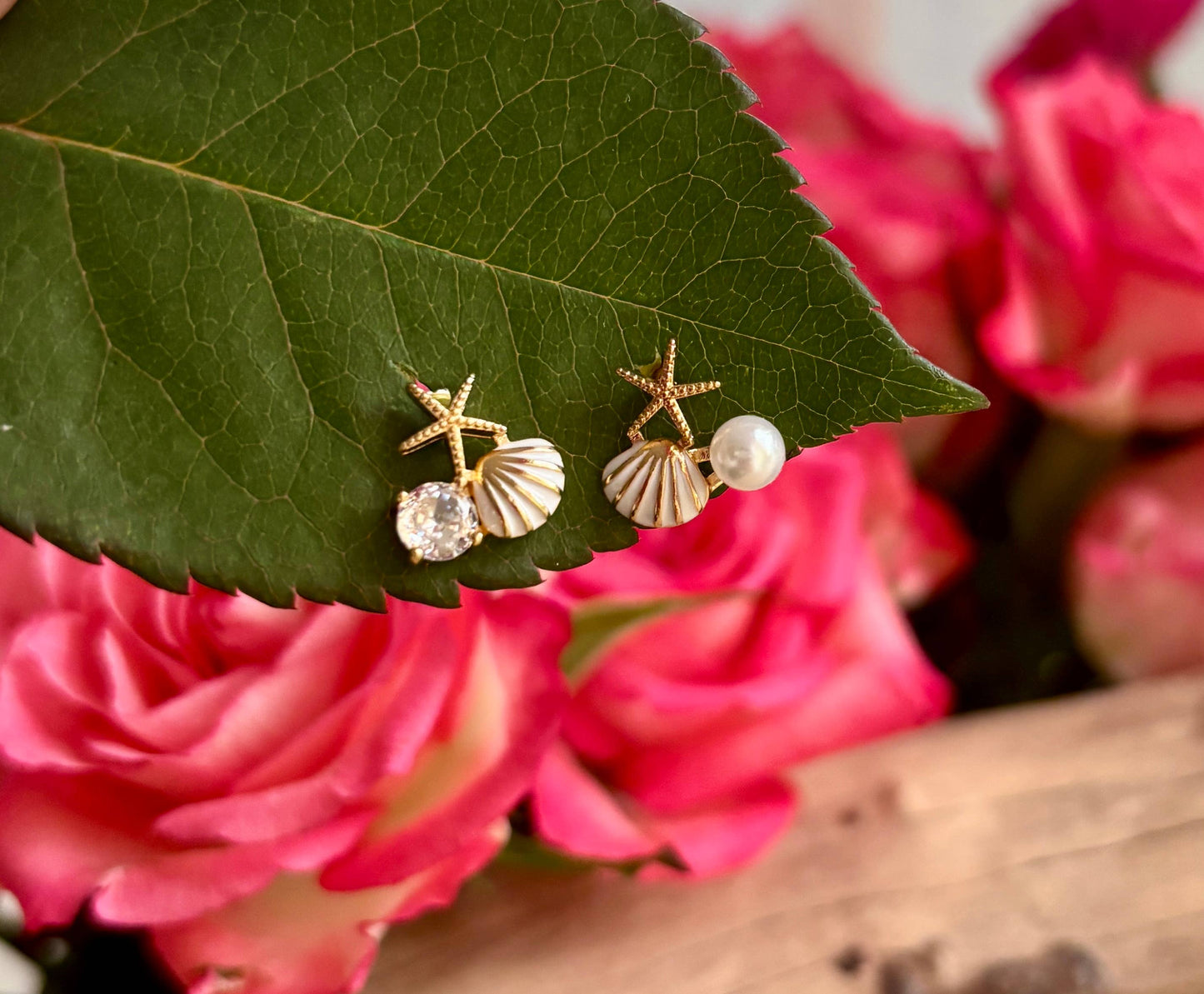 Ocean Ripples - 14ct Gold Plated Mismatch Starfish Shell Earrings