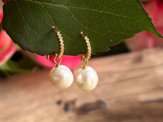 Ocean Ripples - 14ct Gold Plated Fresh Water Pearl Vintage Style Earrings