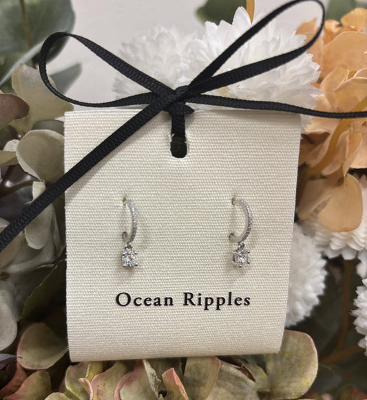 Ocean Ripples - 925 Sterling Silver Cubic Zirconia Drop Earrings