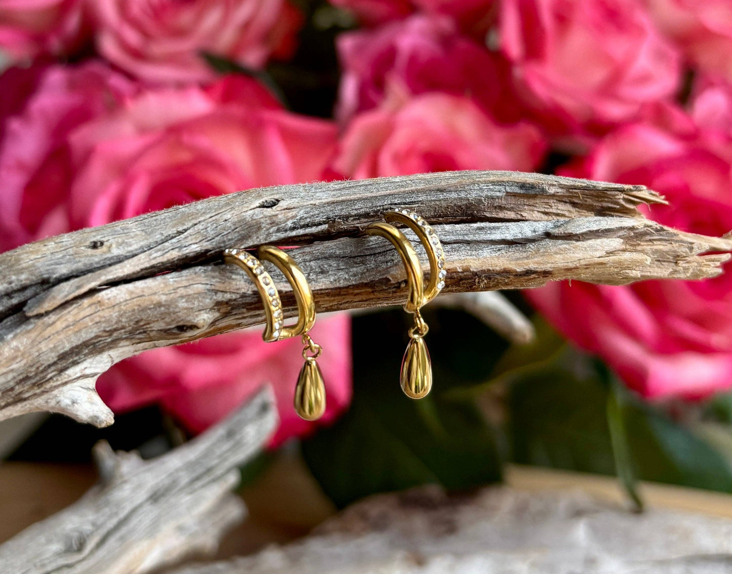 Ocean Ripples - 18ct Gold Plated Cubic Zirconia Teardrop Earrings