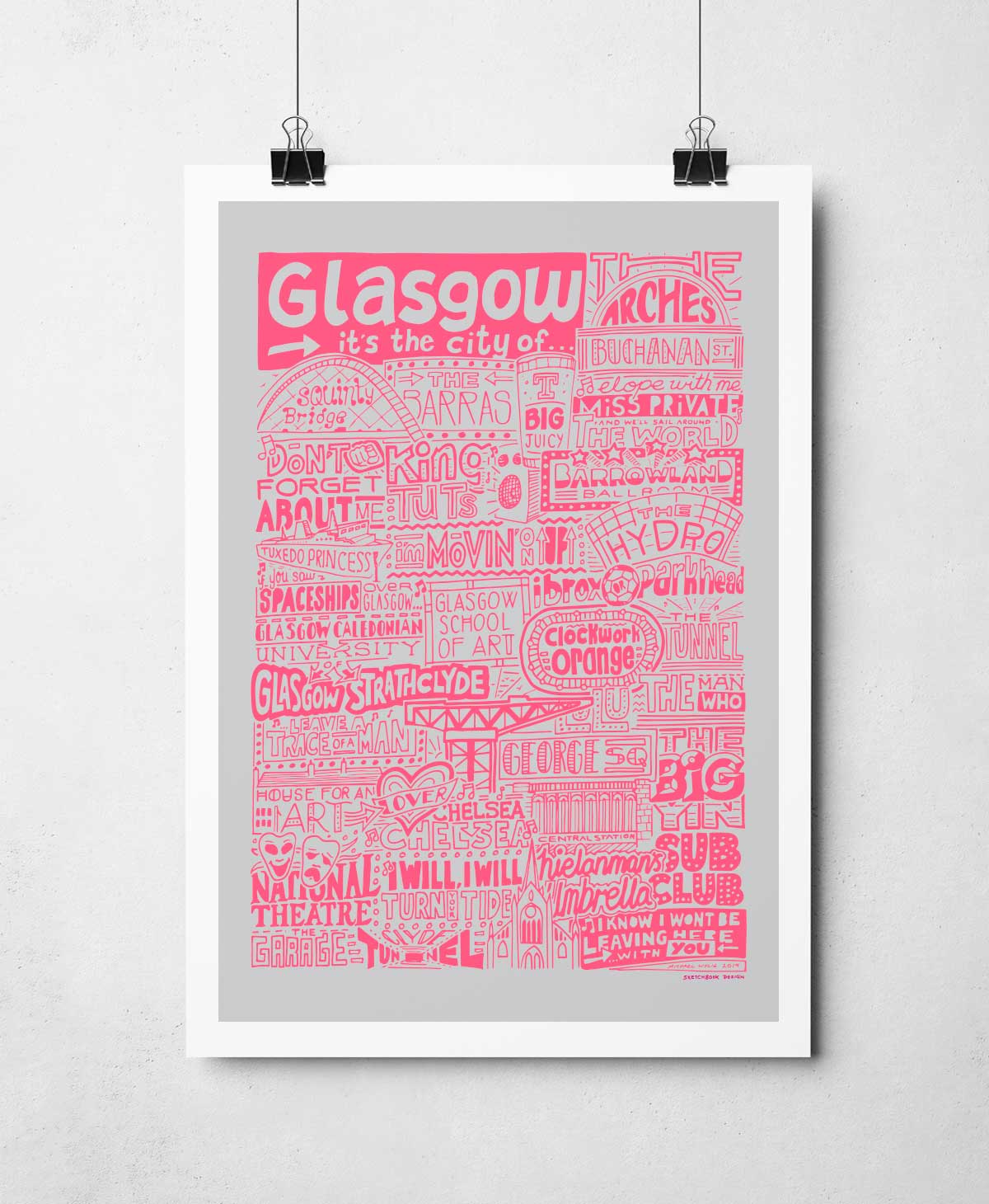 Sketchbook Design - Glasgow Landmarks It's The City Of Art Print
