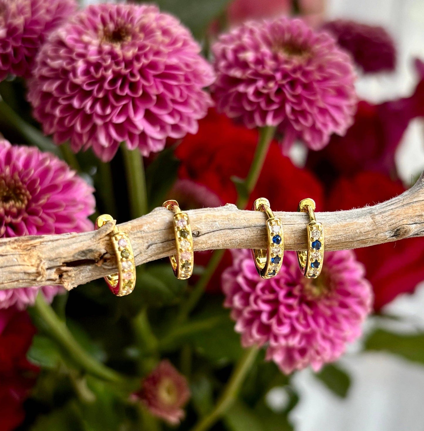 Ocean Ripples - 18ct Gold Plated Cubic Zirconia Drop Huggie Earrings