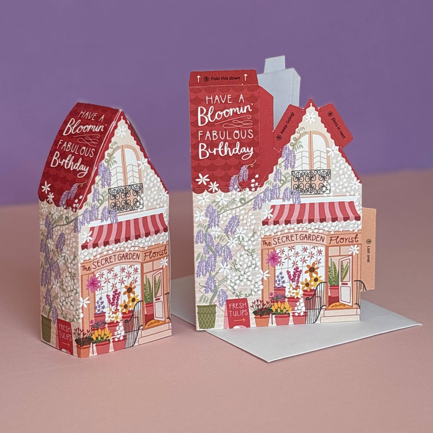 Two For Joy Illustration - Florist Birthday Card – 3D Slot Together Greeting Card