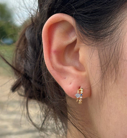 Ocean Ripples - 14ct Gold Plated Cats Eye Cubic Zirconia Stud Earrings