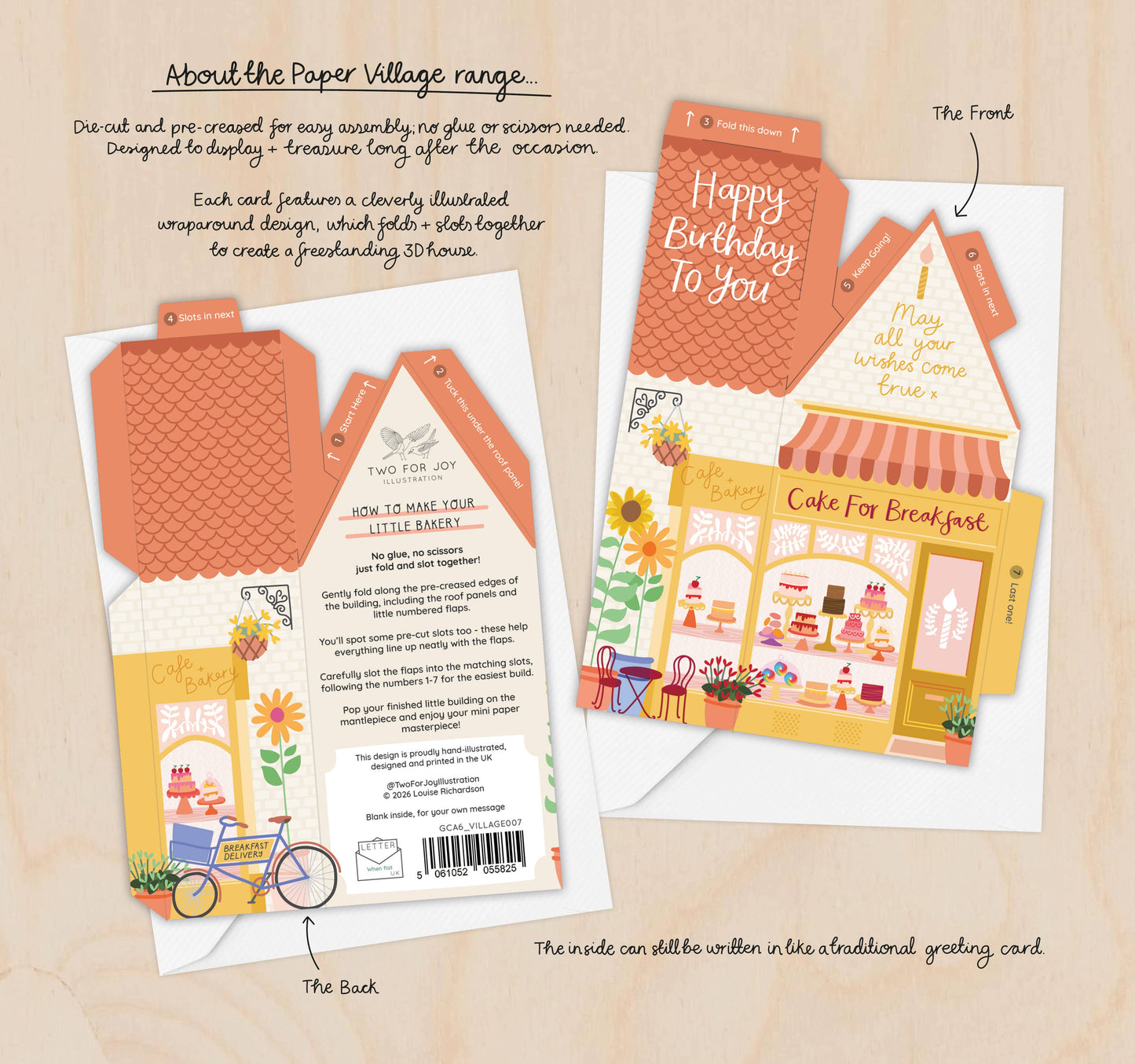 Two For Joy Illustration - Cake for Breakfast Birthday Card – 3D Slot Together Card