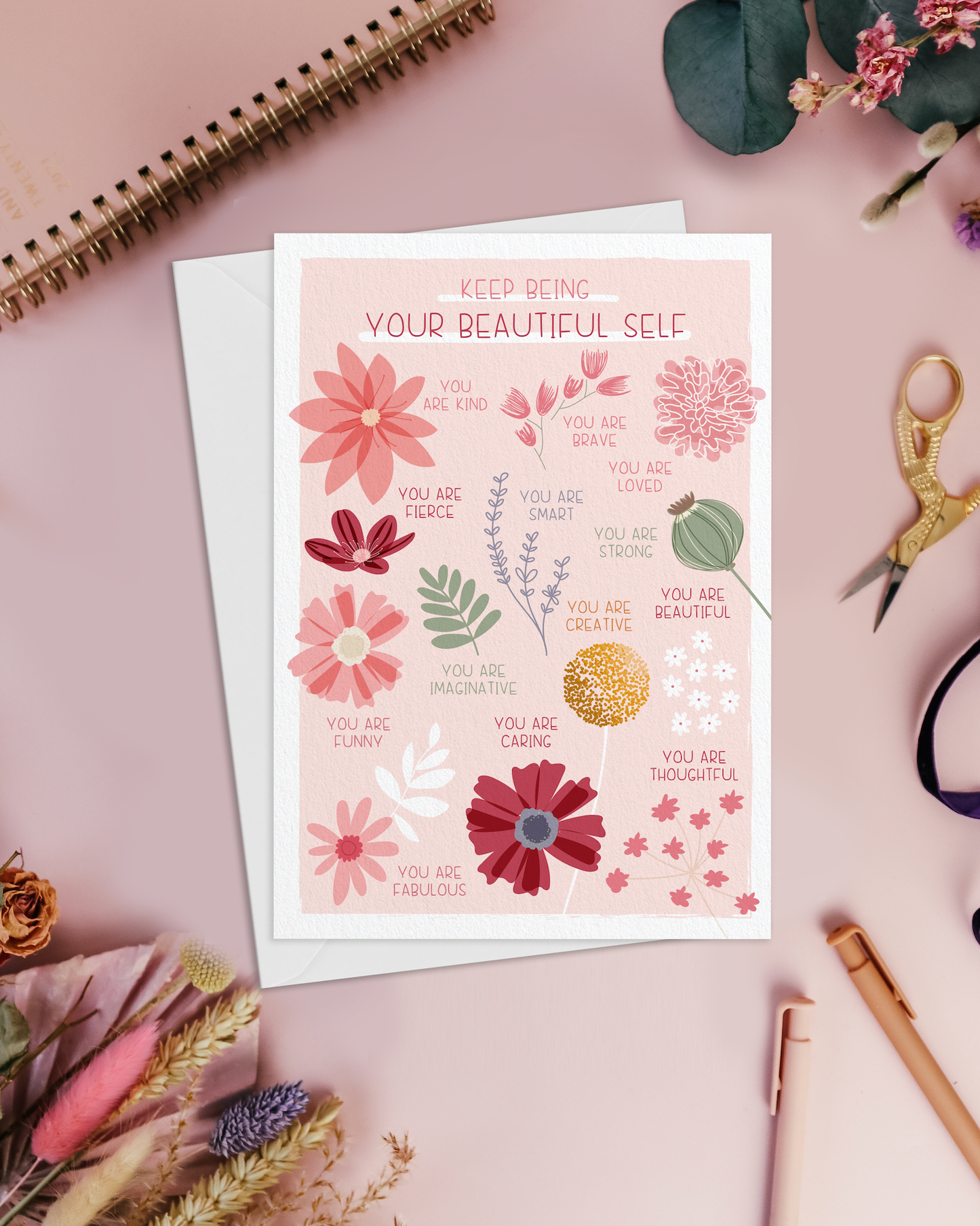 Two For Joy Illustration - Keep Being Your Beautiful Self - Luxury Positive Affirmation