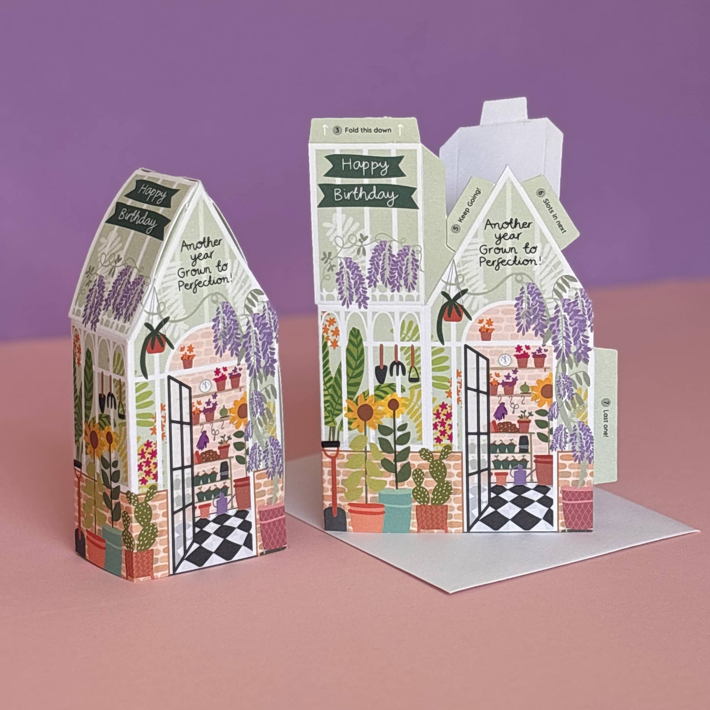 Two For Joy Illustration - Greenhouse Birthday Card – 3D Slot Together Greeting Card