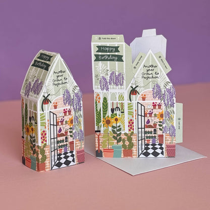 Two For Joy Illustration - Greenhouse Birthday Card – 3D Slot Together Greeting Card