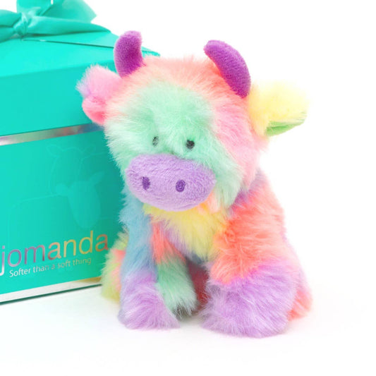 Jomanda Soft Toys & Accessories - UK Based - Highland Cow Soft Plush Toy Mini Rainbow 13CM