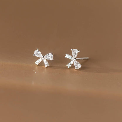 White Leaf - Cubic Zirconia Bow Earring in Sterling Silver