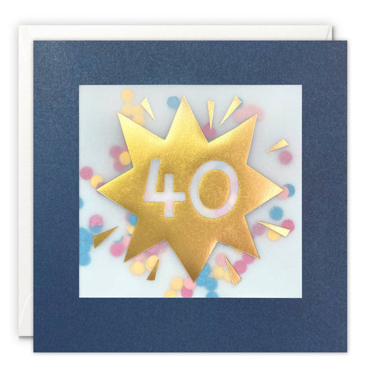 James Ellis - Age 40 Gold Confetti Birthday Card - Paper Shakies