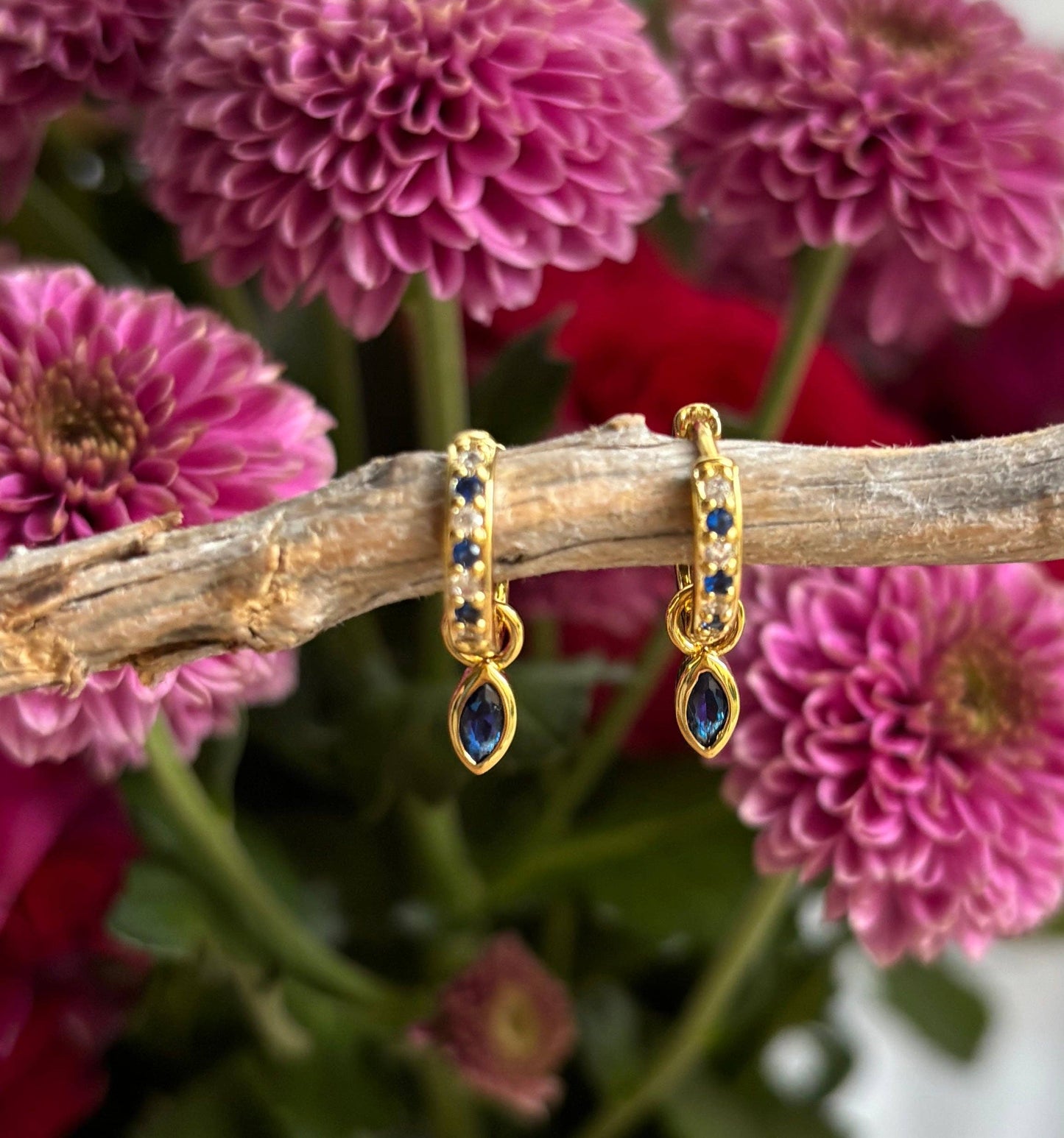 Ocean Ripples - 18ct Gold Plated Cubic Zirconia Drop Huggie Earrings