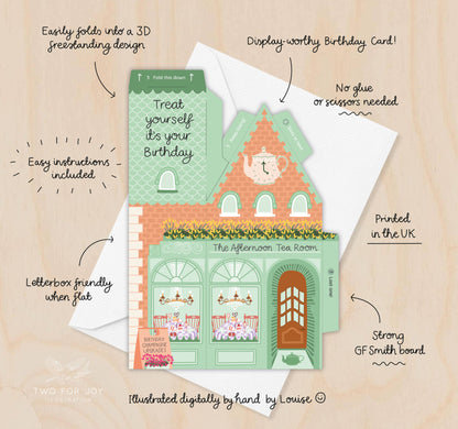 Two For Joy Illustration - Afternoon Tea Birthday Card – 3D Slot Together Card