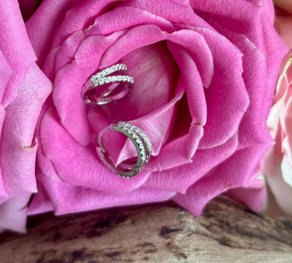 Ocean Ripples - 925 Sterling Silver Cubic Zirconia Double Hoop Earrings   