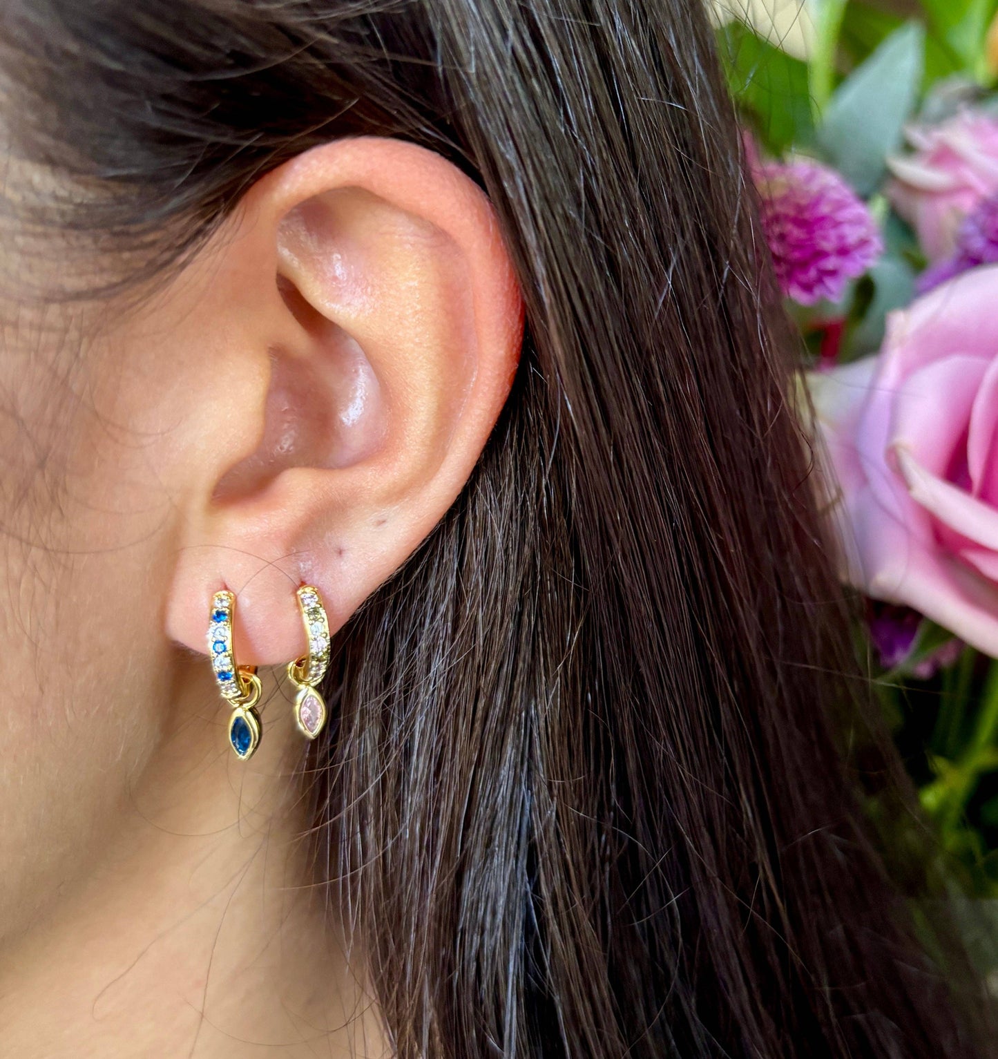 Ocean Ripples - 18ct Gold Plated Cubic Zirconia Drop Huggie Earrings