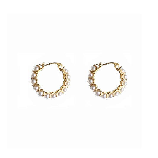 Last True Angel - Faux Pearl Hoop Earring in Gold