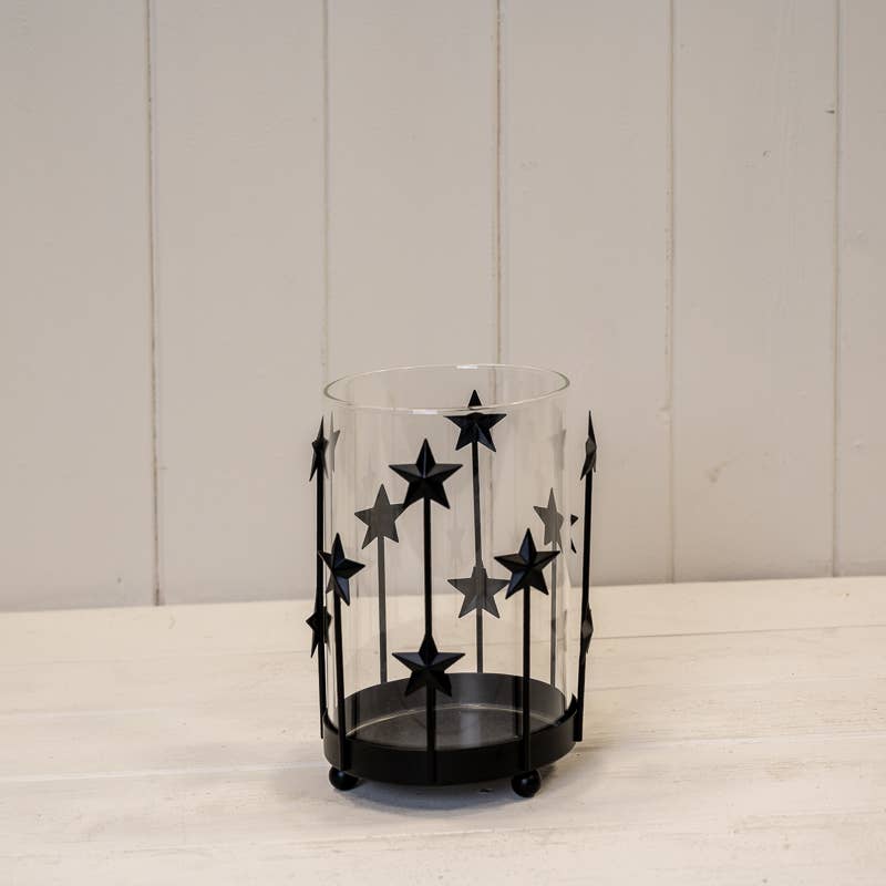 Satchville - Medium Black Metal Star Candle Holder with Glass Insert