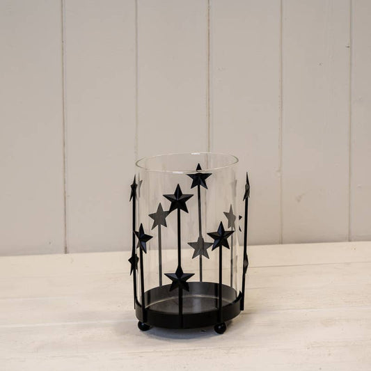 Satchville - Medium Black Metal Star Candle Holder with Glass Insert