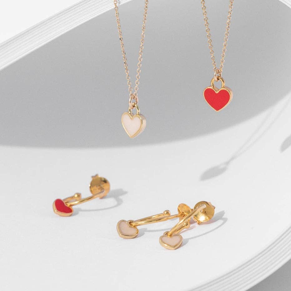 One & Eight - Ruby Heart Enamel Earrings