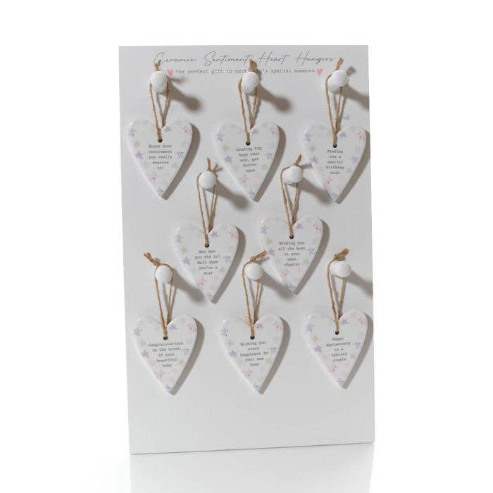 Langs - Tiny Sentiment Ceramic Mini Heart Hanger 8 Asstd Designs With 9Ds Stand 32 **