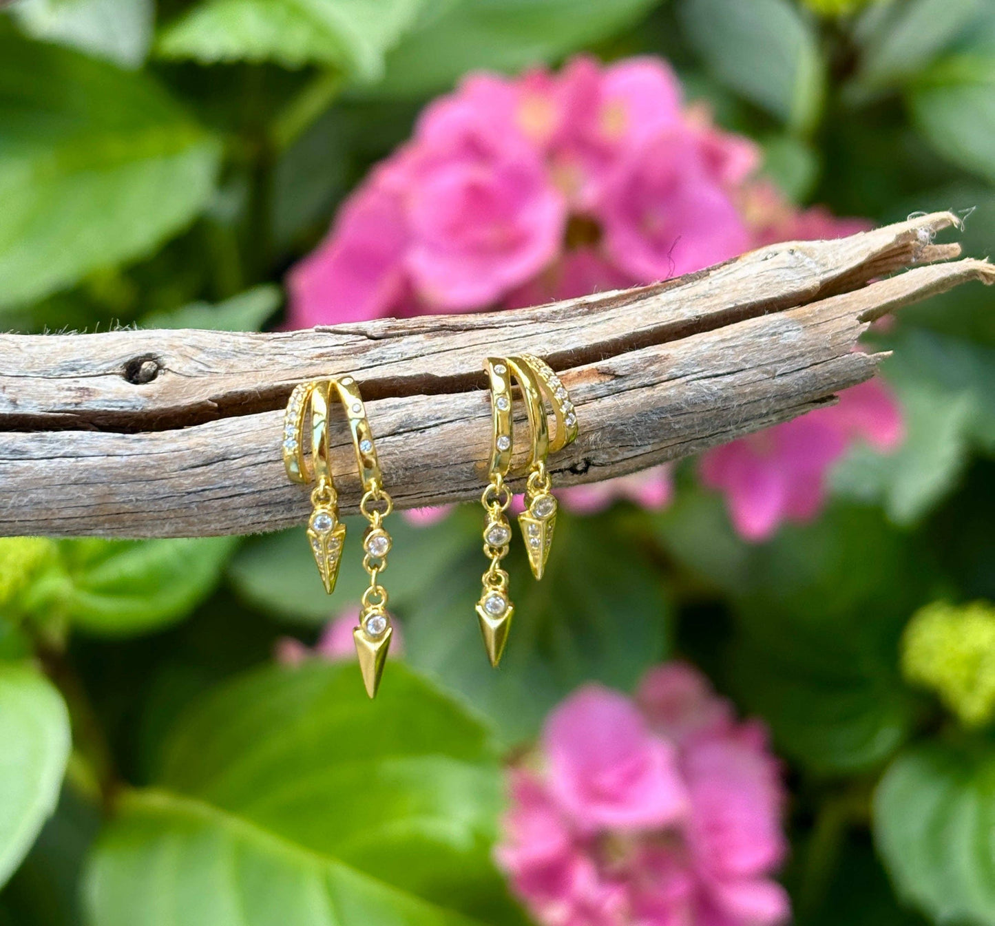 Ocean Ripples - 18ct Gold Plated Vermeil Triple Hoop Dangle Earrings