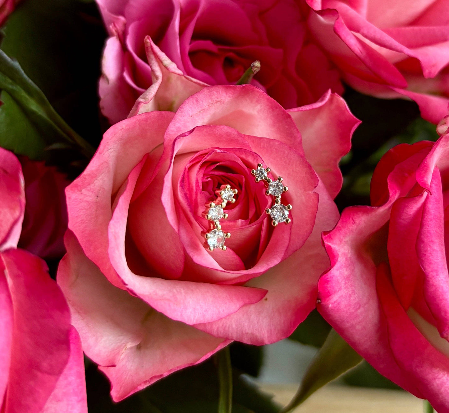 Ocean Ripples - 14ct Gold Plated Cubic Zirconia Star Climber Earrings