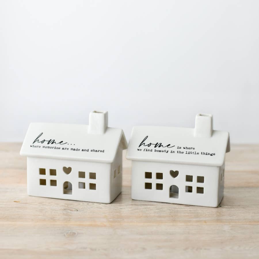 "home is where we find beauty in the little things" ceramic LED house