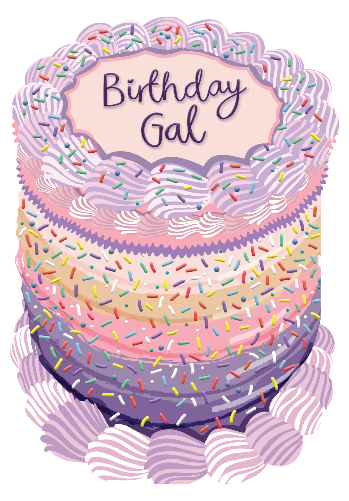 Two For Joy Illustration - Birthday Gal - Birthday Cake Shaped Greeting Card