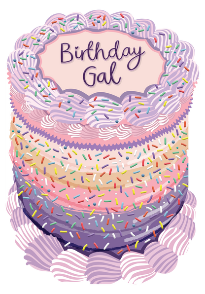 Two For Joy Illustration - Birthday Gal - Birthday Cake Shaped Greeting Card