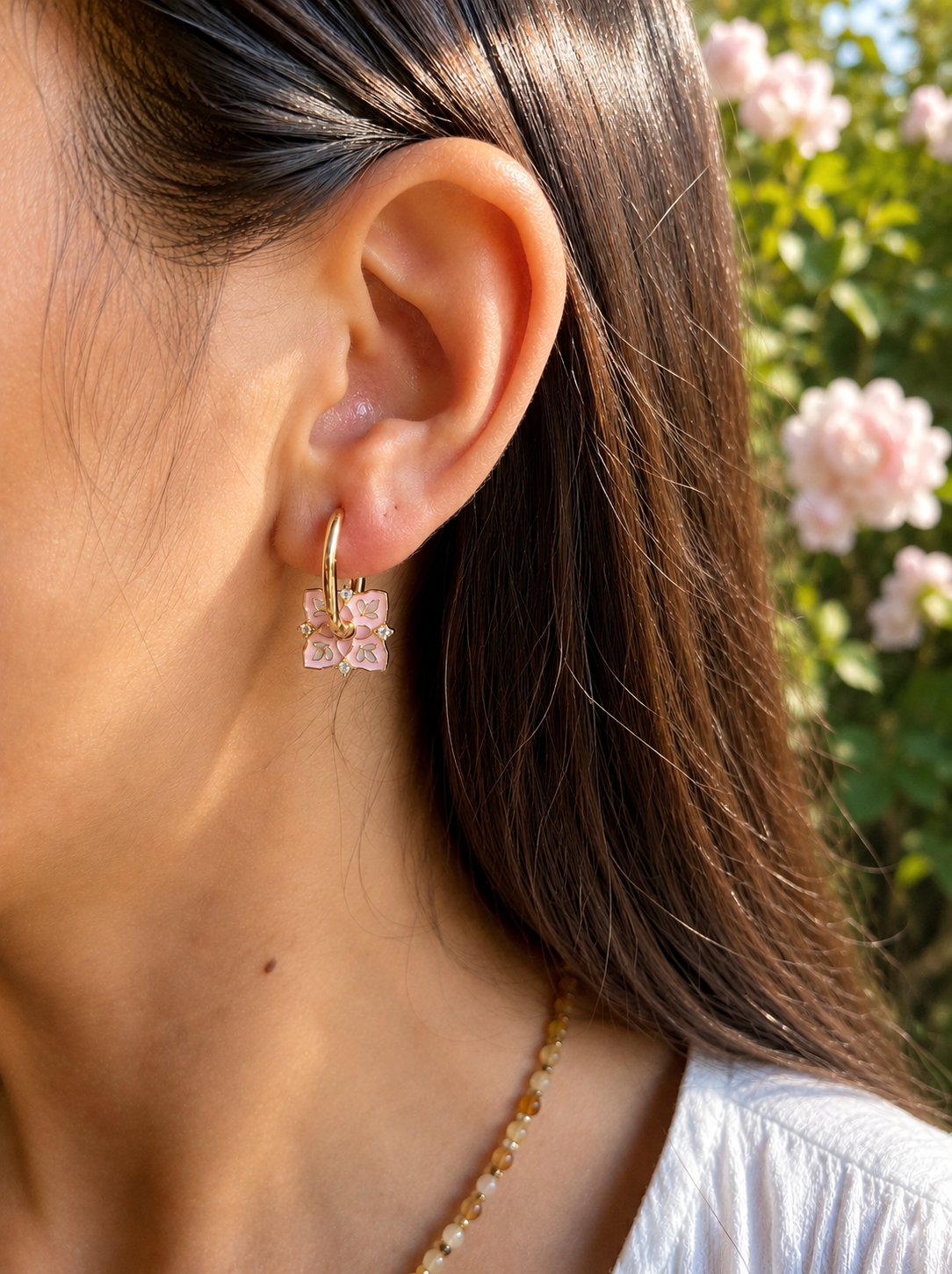 Ocean Ripples - 14ct Gold Plated Pink Sakura Blossom Earrings