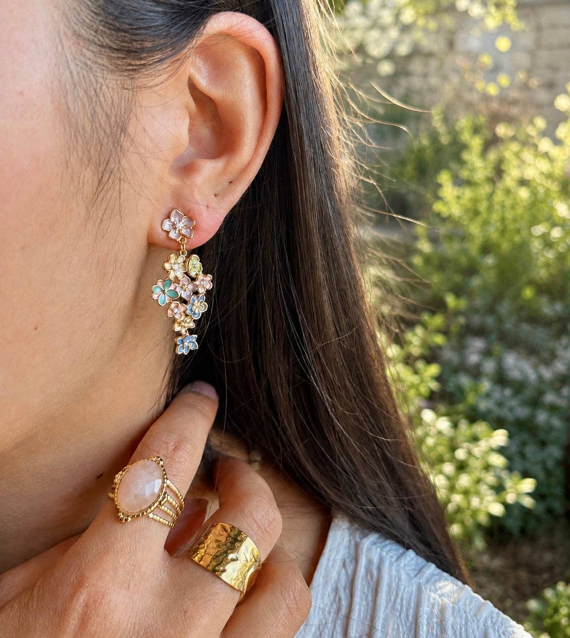 Ocean Ripples - 14ct Gold Plated Pastel Garden Cascade Earrings