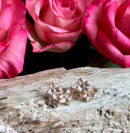 Ocean Ripples - 14ct Gold Plated Lilac Flower Stud Earrings