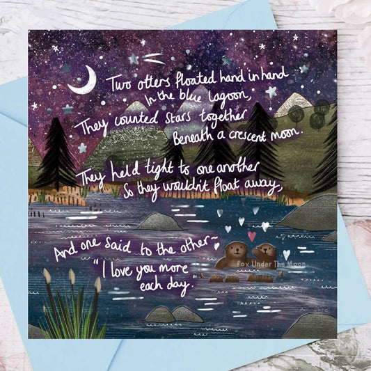 Fox Under The Moon - "Hand In Hand" Foiled Wedding / Anniversary Card