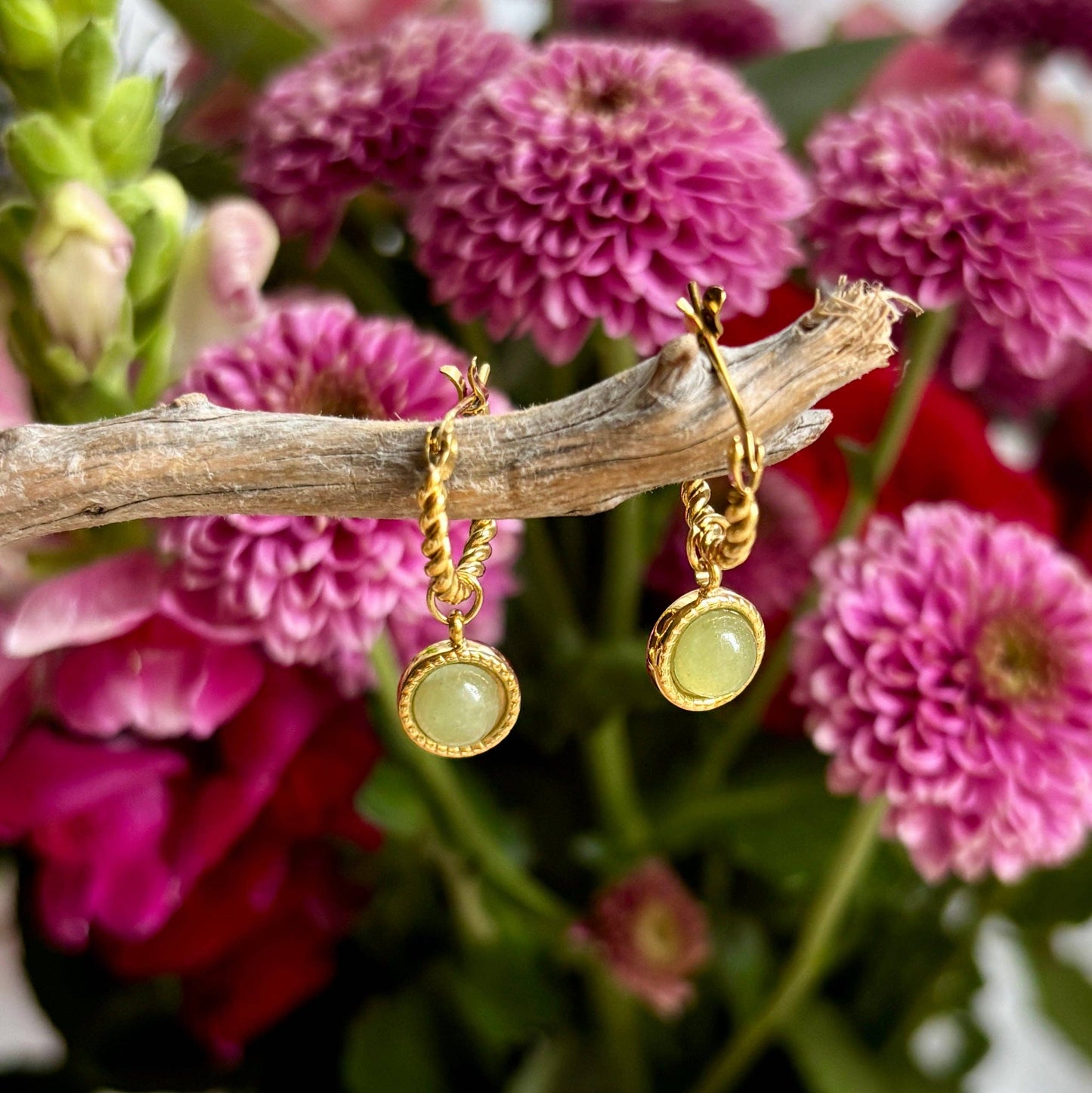 Ocean Ripples - 18ct Gold Plated Aventurine Twisted Hoop Earrings