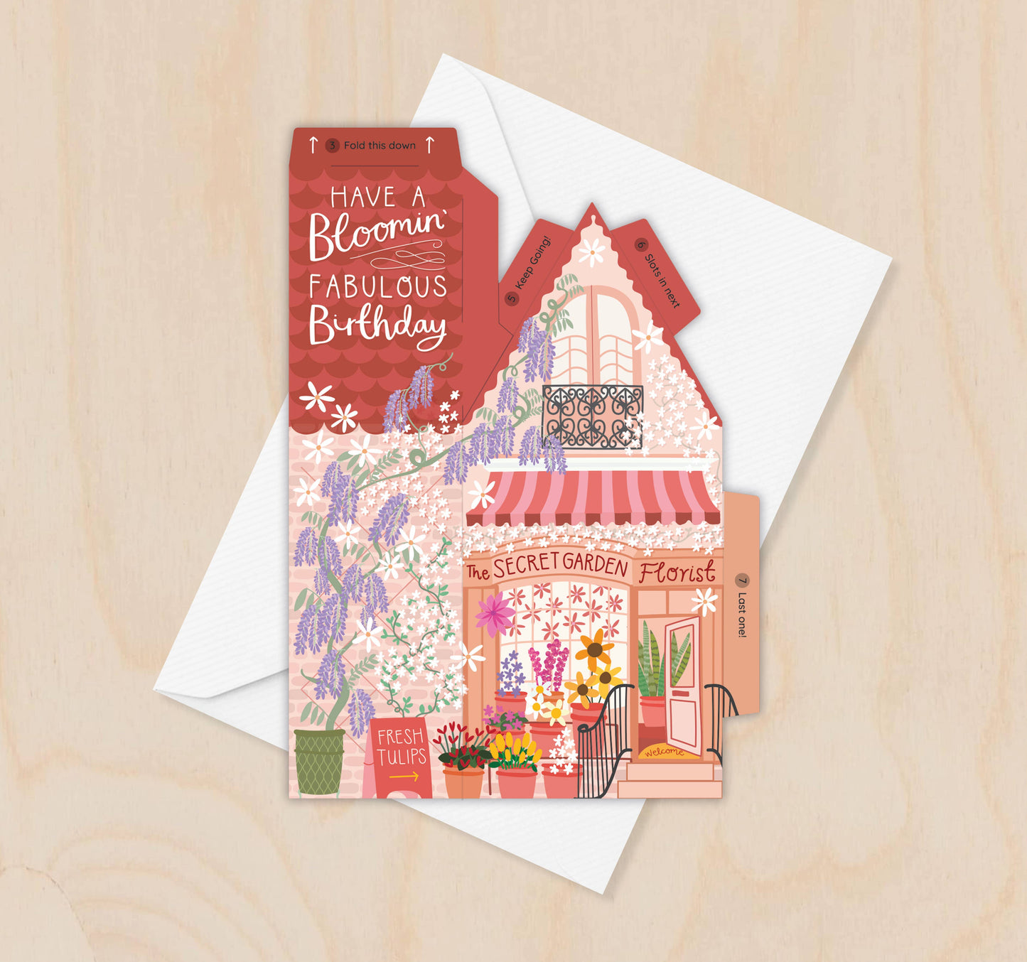 Two For Joy Illustration - Florist Birthday Card – 3D Slot Together Greeting Card