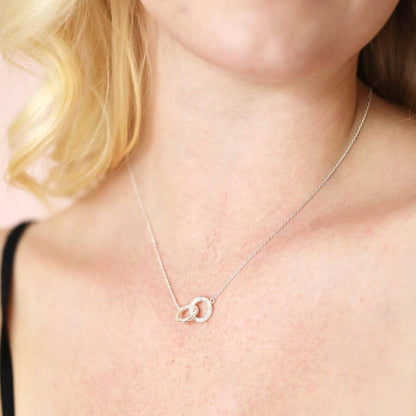 Lisa Angel - Interlocking Pearl Crystal Matte Circles Necklace in Silver