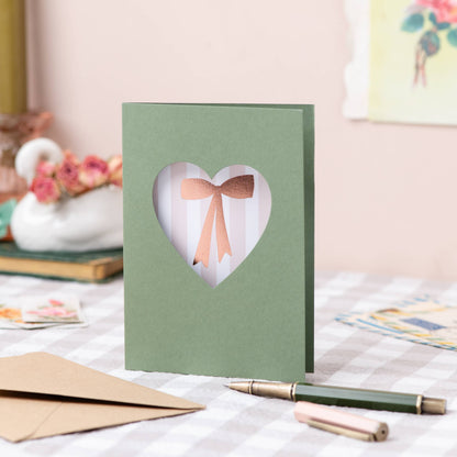Oh Squirrel - Foil Bow Green Cut Out Heart Card