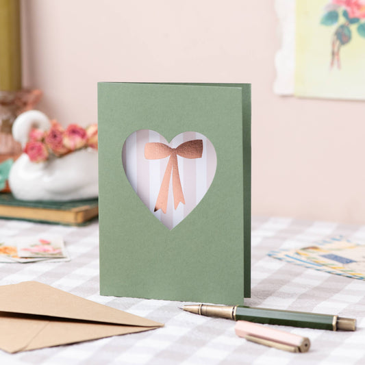 Oh Squirrel - Foil Bow Green Cut Out Heart Card