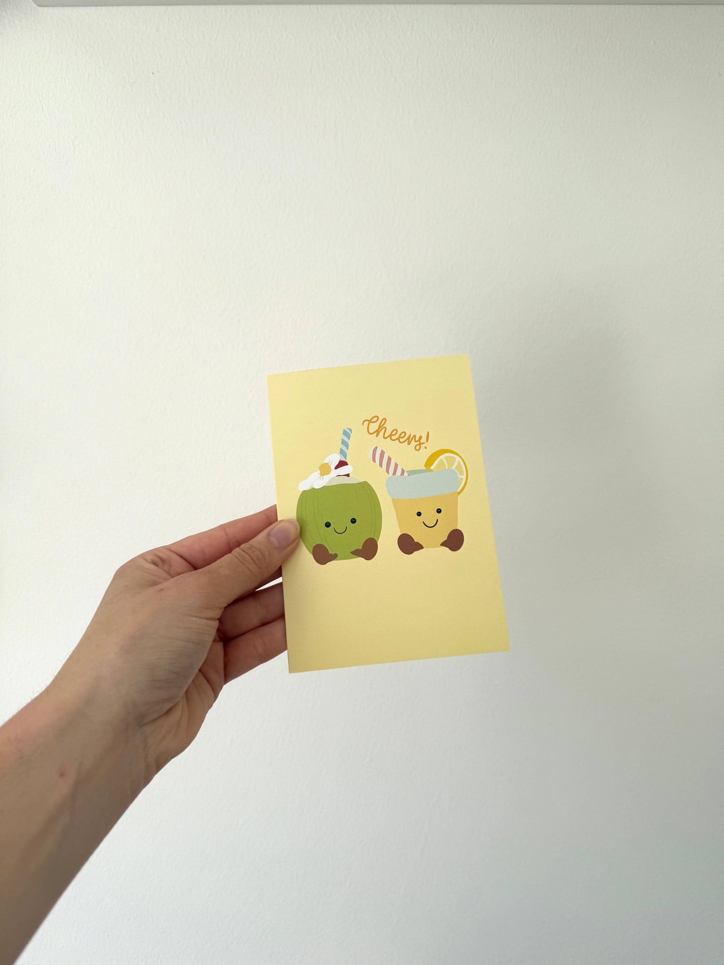 Gallerybylara - "cheers" greeting card. A6. Summer drinks. Cuddly toy