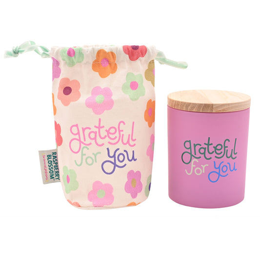 RASPBERRY BLOSSOM FRAGRANCED CANDLE IN A POUCH - "GRATEFUL FOR YOU"