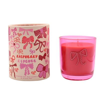 RASPBERRY BLOSSOM PINK GLASS FRAGRANCED CANDLE - BOWS