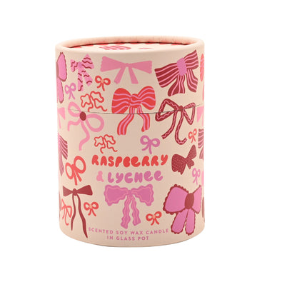 RASPBERRY BLOSSOM PINK GLASS FRAGRANCED CANDLE - BOWS