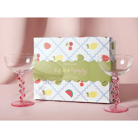 RASPBERRY BLOSSOM PAIR OF COUPES WITH WIGGLE STEMS IN A GIFTBOX