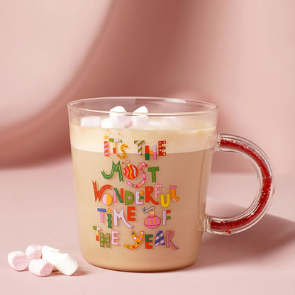 RASPBERRY BLOSSOM GLASS MUG - IT'S THE MOST WONDERFUL TIME OF THE YEAR